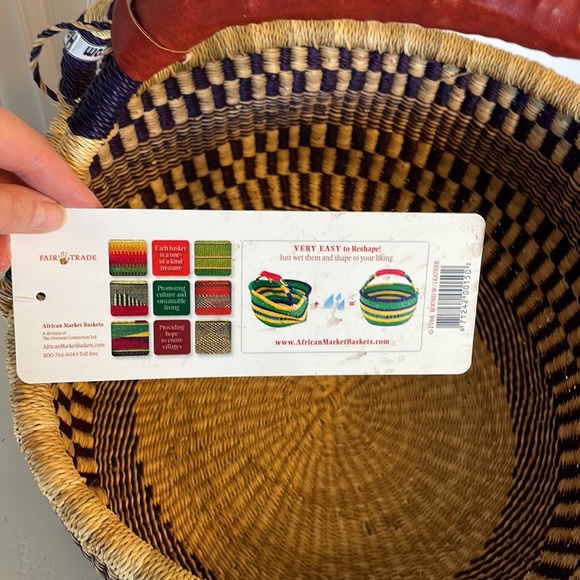 New African Market Basket Large round with leather handle navy blue/purple - Picture 9 of 15